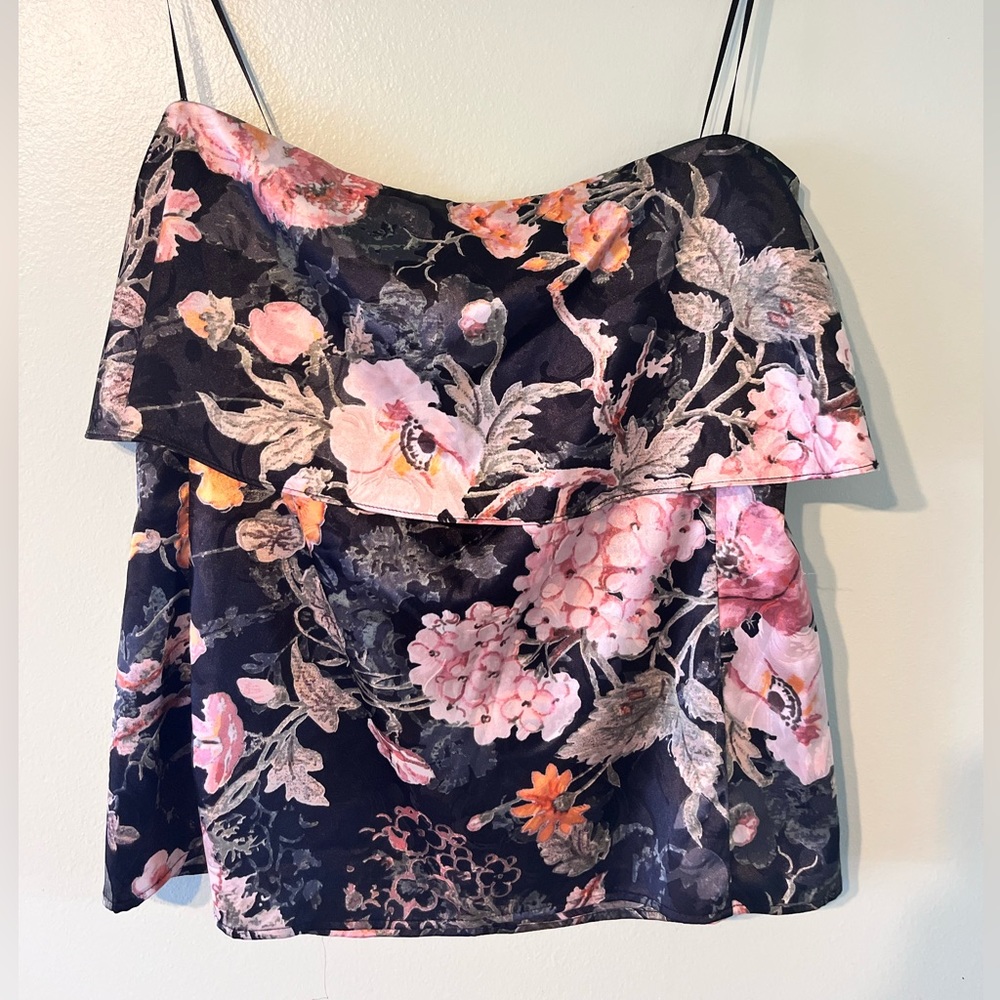 WAYF Floral Sleek Strapless Lined Tube Top Blouse w/ Back Zipper. S.